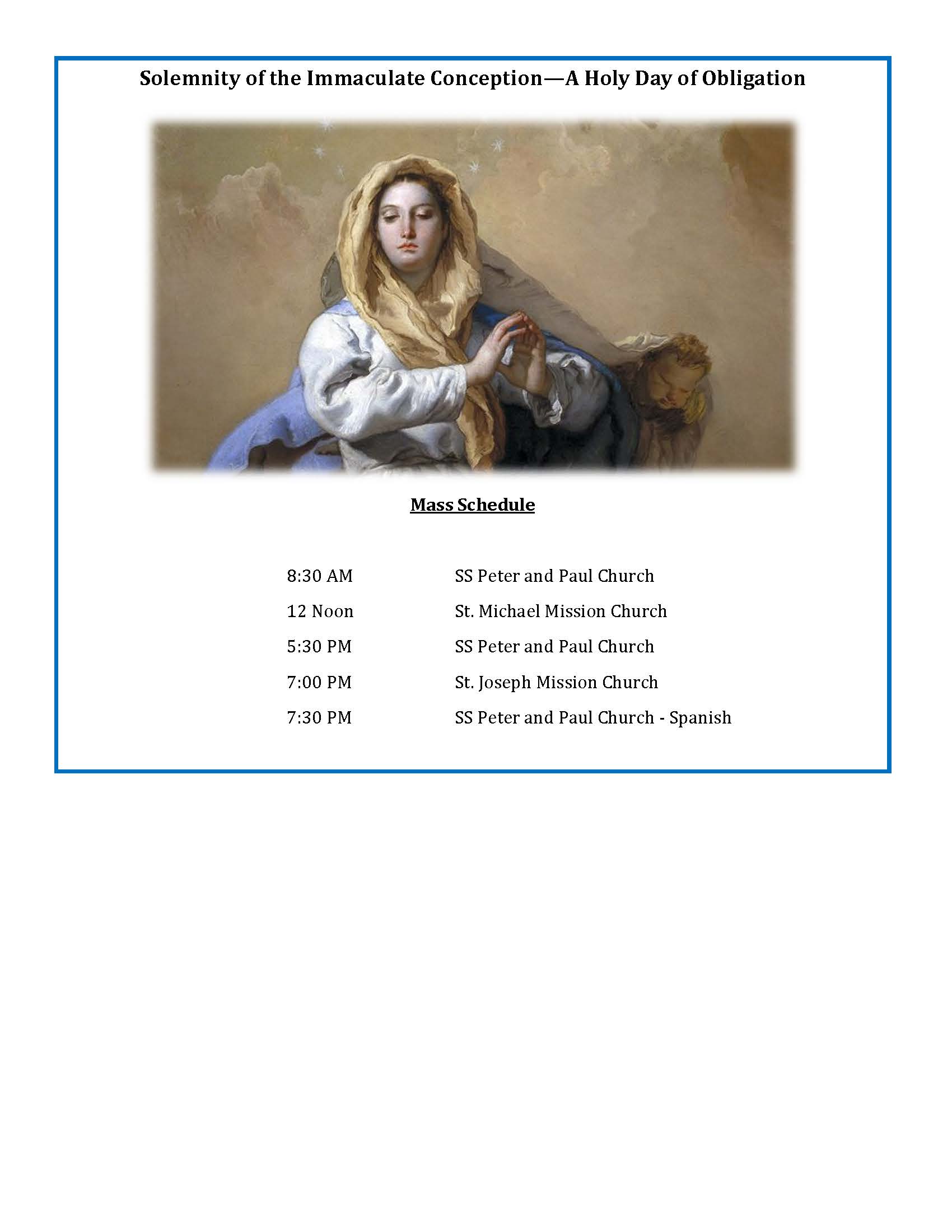 Solemnity of the Immaculate Conception Schedule 1 Immaculate Conception Website 2025